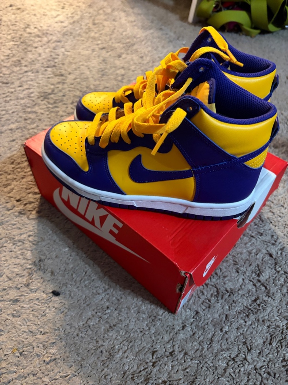 Nike Kids High-Top Sneakers in Yellow and Purple